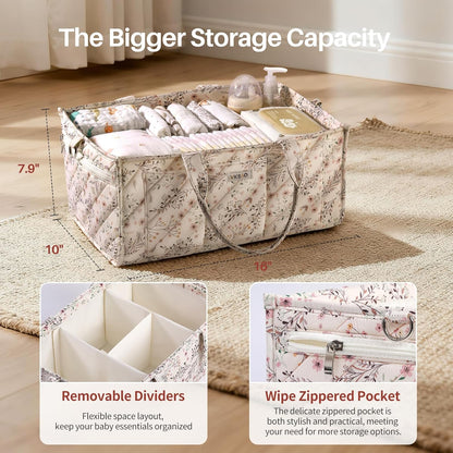 Baby Boy Essentials Diaper Caddy Organizer – Portable Storage Basket with Shoulder Strap & Stroller Hooks, Splashproof Quilted Nursery & Car Tote, Baby Gifts for Baby Shower, Classic Blue