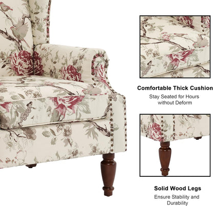 Swivel Rocker Recliner Chair, Manual Nursery Glider Recliner, Floral Fabric Wingback Accent Chair with Adjustable Backrest & Footrest for Small Spaces Living Room Bedroom (Plants Floral, Set of 1)