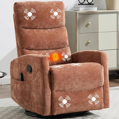 Massage Chair Recliner with Heat, Swivel Rocking Chair Recliner with High Back, Manual Nursery Recliners for Adults,Small Recliner Chair for Small Spaces, Living Room Bedroom, Fabric (Blue Green)