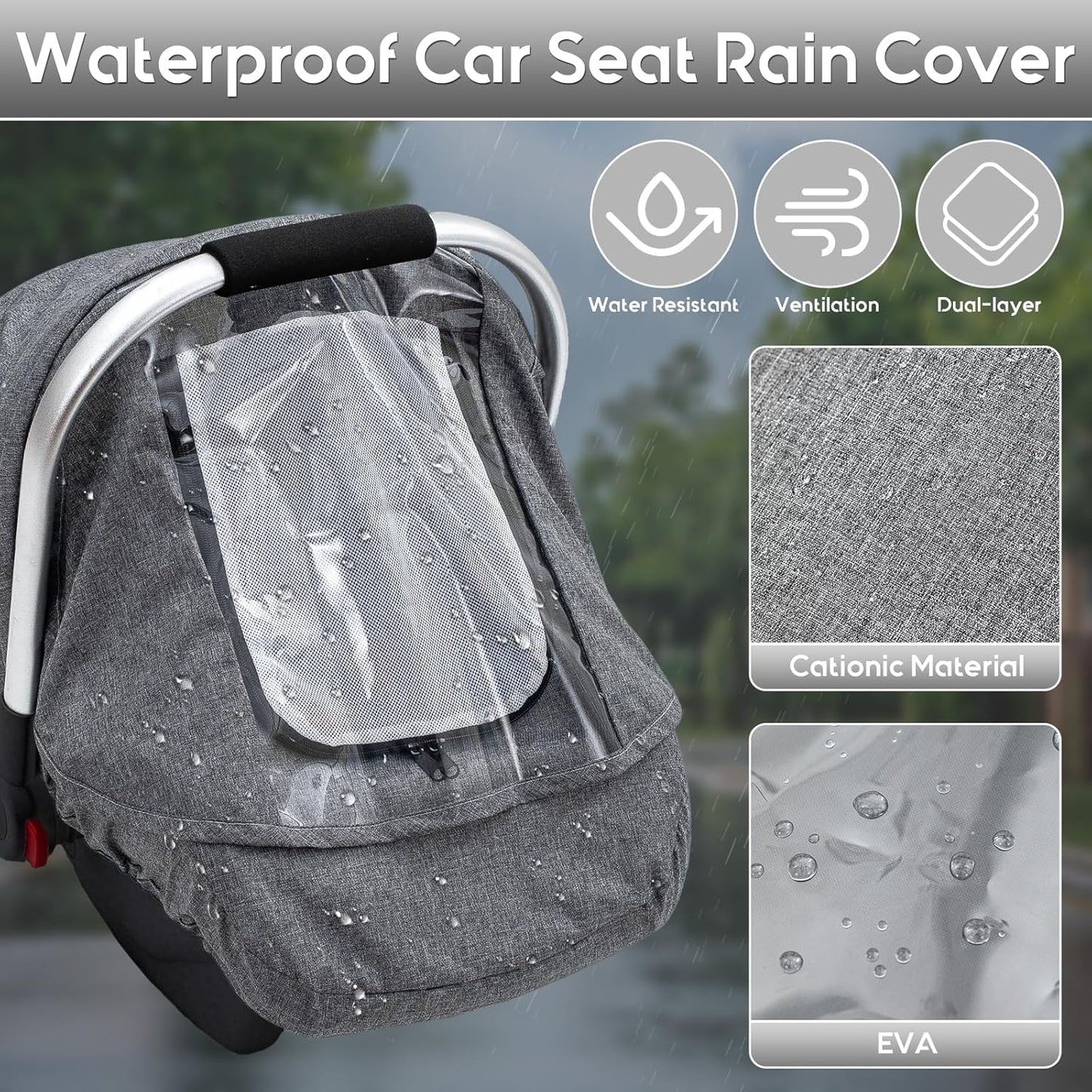 Baby Car Seat Cover, Waterproof Carseat Cover with EVA Transparent Window, Universal Car Seat Rain Cover with Storage Bag, Breathable Baby Carrier Cover for Cold Weather