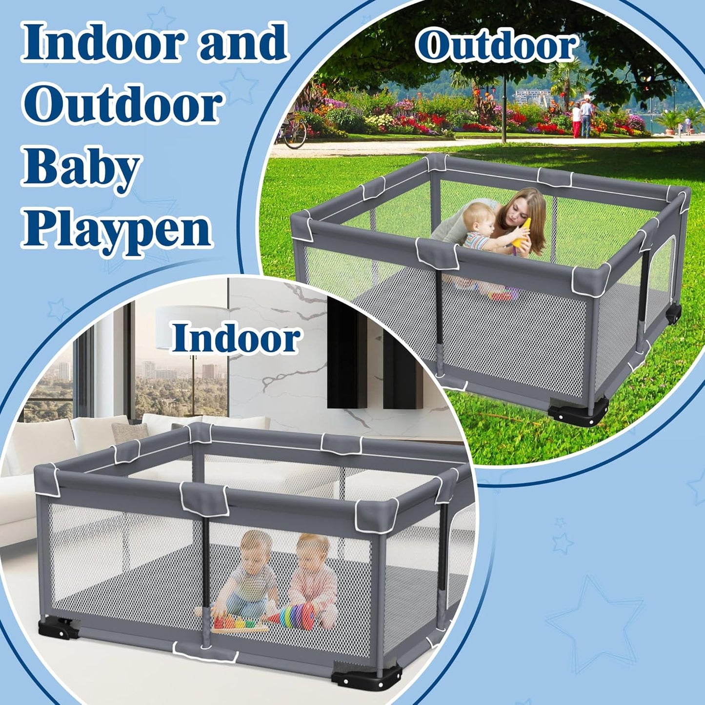 Jixrolyn Small Playpen for Babies and Toddlers, 36"x36", Soft Breathable Mesh, Anti-Slip Base, Mini Baby Play Yard with Pull-Up Ring