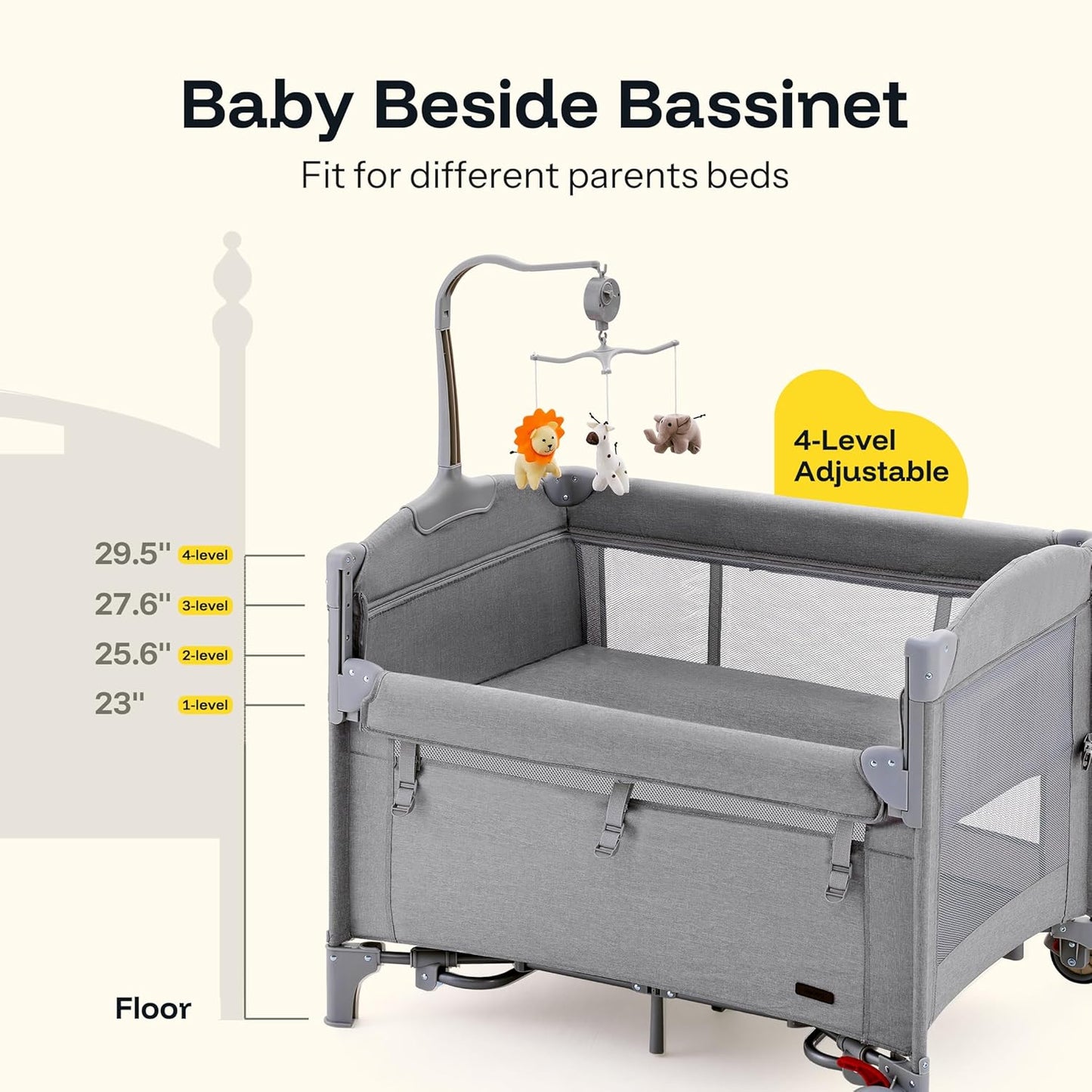 HARPPA Pack and Play 6 in 1, Portable Baby Playard for Travel, Baby Bassinet Bedside Sleeper with Mattress, Rolling Bassinet for Infant, Pack n Play with Changing Table, Bed Crib(Black)