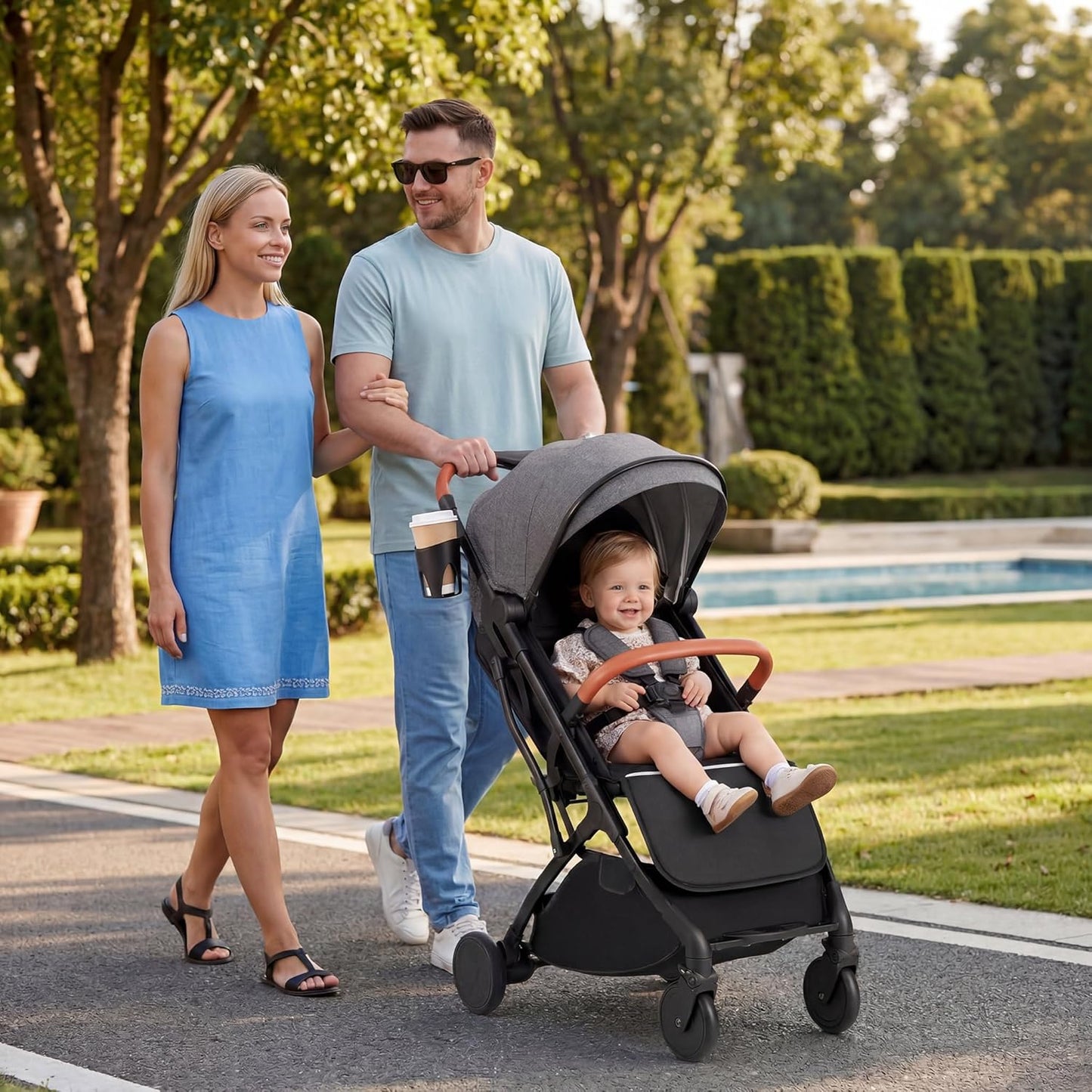 HONEY JOY Lightweight Baby Stroller, Compact Travel Stroller w/Aluminum Frame, Footmuff, EVA Wheels w/Spring Suspension, Multi-Position Recline, One-Hand Fold Luggage Handle for Toddlers (Gray)