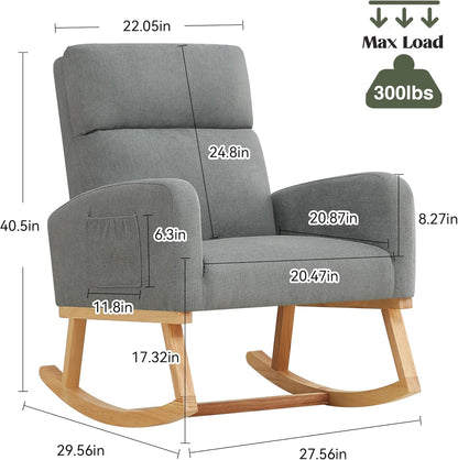 HCHAIRH Rocking Chair Nursery, Upholstered Fabricr Nursing Rocking Chairs with Soft High Back, Modern Nursery Glider Rocker for Mom Living Room, Bedroom, Camel