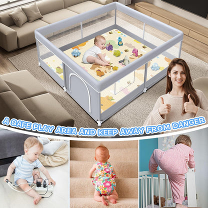 XVISHX Baby Playpen 50 x 50 Inch Play Pen Playards, Playpen for Babies and Toddlers, Baby Playard for Indoor & Outdoor Active Center Game Fence, with Skin-Friendly Fabric and Soft Breathable Mesh Grey