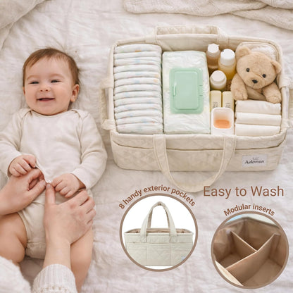 Adonia & Co Diaper Caddy Organizer – Nursery Storage Basket for Newborn Essentials Must Haves & Baby Must Haves – Portable, Machine Washable Baby Diaper Bag Organizer (Brown)