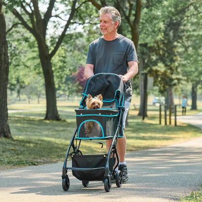 Carlson Pet Products Stroller, Includes 360 Degree Front Wheel Swivel, Rear Wheel Breaks, Reflective Trim, Mesh Panels, Umbrella and Mesh Canopy, Khaki