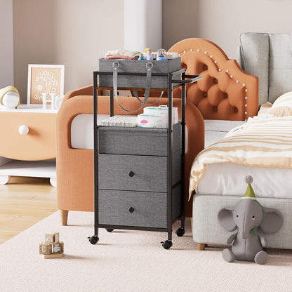 Modanais Baby Diaper Caddy Organizer Cart with Drawers - 3In1 Rolling Storage Cart with Wheels, Removable Diaper Caddy, Detachable Dividers - for Crib, Bedroom, Art & Craft Organizer (Off White)
