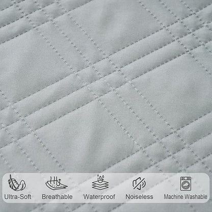 david's kids 2 Pack Waterproof Mini Crib Mattress Protector, Fit Pack N Play, Playard and Mini Crib Mattresses, Ultra Soft Breathable Pad Cover for Boys Girls Neutral, Grey & Navy Blue Checker