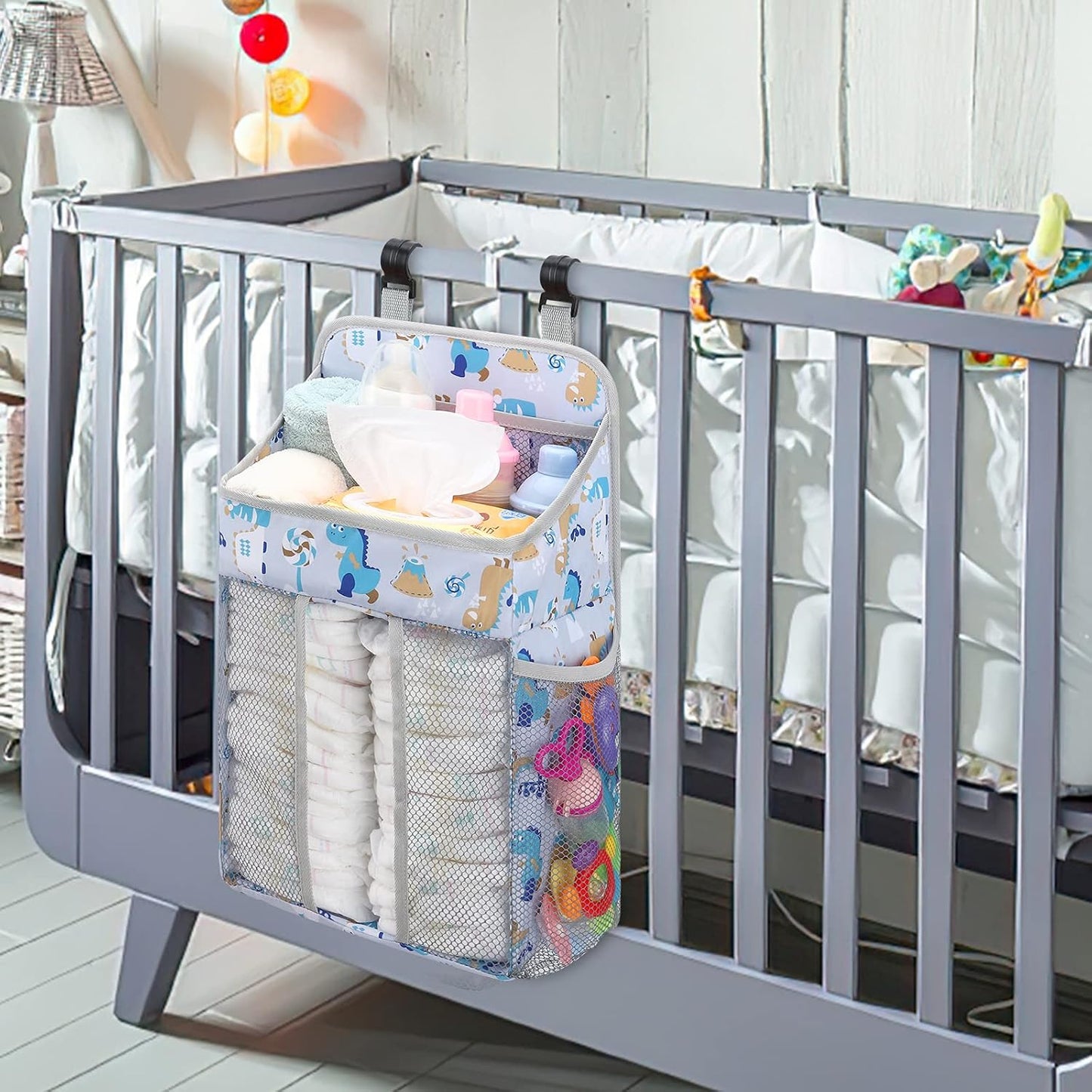 Accmor Hanging Baby Diaper Caddy Organizer, Diaper Stacker, Baby Crib Hanging Classified Storage Bag Organizer for Changing Table, Crib, Playard or Wall & Nursery Organization, Grey