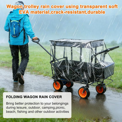Wagon Rain Cover,Transparent EVA Waterproof Windproof Dustproof Cover for Folding Shopping Cart 35-37 Inch Folding Trolley Cart Accessories,Essential for Baby Stroller Outdoor Camping Picnic & Beach