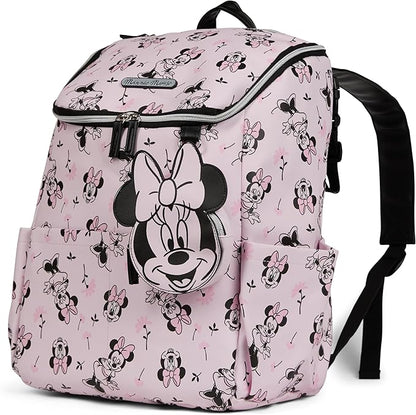 Disney Diaper Bag Backpack with Changing Pad Minnie Mouse – 16” Nylon Baby Bag for Parents, Insulated Bottle Holders, Multiple Storage Pockets