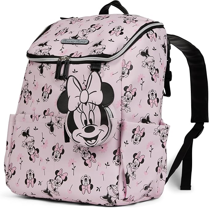 Disney Diaper Bag Backpack with Changing Pad Winnie the Pooh – 16” Nylon Baby Bag for Parents, Insulated Bottle Holders, Multiple Storage Pockets