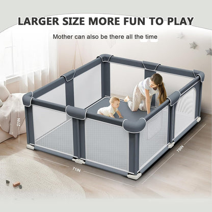 G TALECO GEAR Foldable Playpen for Babies and Toddlers, 71"x79" Portable Play Yard with Mat, Kids Collapsible Play Pen with Sturdy Metal Frame & Mesh Walls, Indoor & Outdoor Baby Fence Play Area