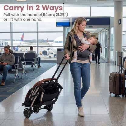 INFANS Travel Stroller, Lightweight Compact Baby Stroller for Airplane with One-Hand Fold, Multi-Position Recline, Canopy, 4 Wheel Suspension, Storage Basket (Grey+Black)