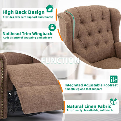 VIVIJASON Power Swivel Rocking Recliner Chair with Massage & Heat, Electric Rocker Nursery Glider Chair, Wingback Tufted Upholstered Recliner W/Type-C & USB Ports for Living Room, Bedroom, Beige