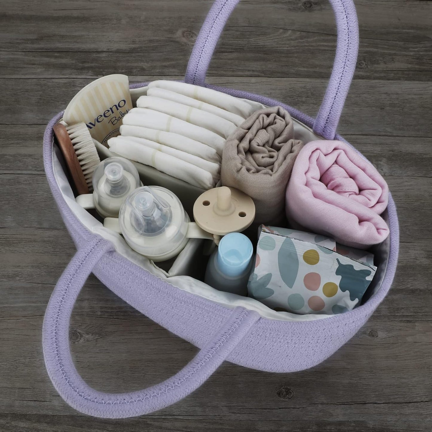 Baby Diaper Caddy Organizer for Girl Boy Rope Nursery Storage Bin Basket Portable Holder Tote Bag for Changing Table Car Travel Baby Shower Gifts Newborn Essentials Registry Must Have Items Pink