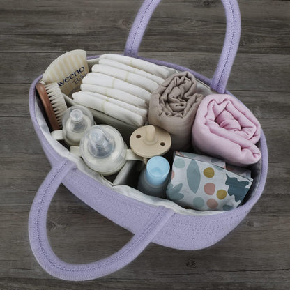 Baby Diaper Caddy Organizer for Girl Boy Rope Nursery Storage Bin Basket Portable Holder Tote Bag for Changing Table Car Travel Baby Shower Gifts Newborn Essentials Registry Must Have Items Pink