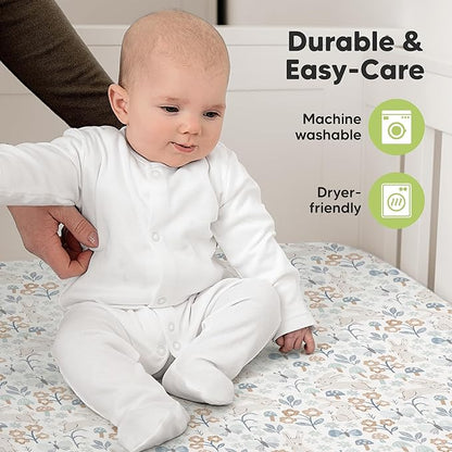 KeaBabies 2-Pack Organic Crib Sheets for Boys, Girls - 52x28 Fitted Crib Mattress Sheet Neutral, Breathable Jersey Cotton Cover for Baby Bed, Toddler Mattress, Soft & Cute Prints (Prairie)