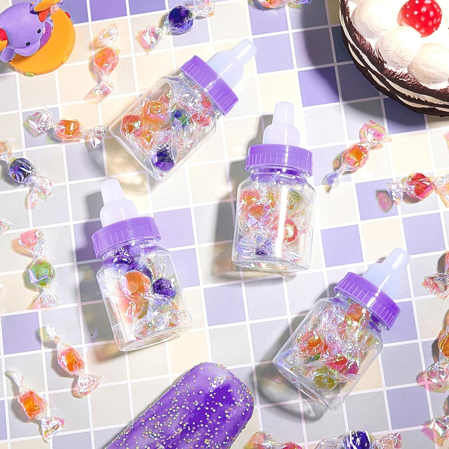 36 Pcs 3.5 Inch Baby Bottle Shower Favor Mini Plastic Candy Bottle Clear Bottles for Baby Shower Mini Feeding Candy Box for Party Favor Gift Decor(Blue)