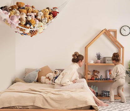 Stuffed Animal Storage Hammock Net Corner - Large Toy Hammock Net for Stuffed Animals Room Decor - Cute Stuff Animal Organizer Holder for Plush Plushie - Kids Baby Nursery Wall Bedroom Home Decor