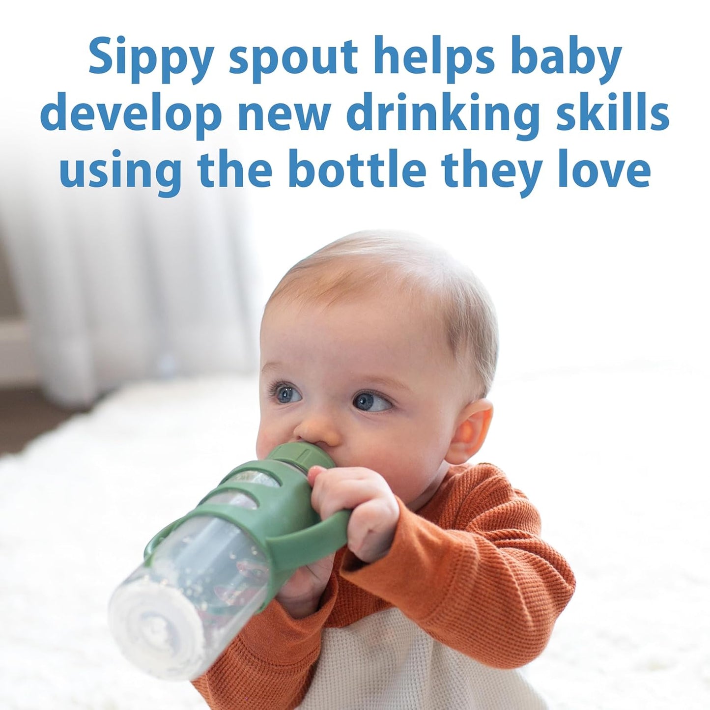 Dr. Brown's Milestones Narrow Sippy Spout Bottle with 100% Silicone, Easy-Grip Handles and Soft Sippy Spout, 8oz/250mL, Light Pink and Ecru, 2-Pack, 6m+