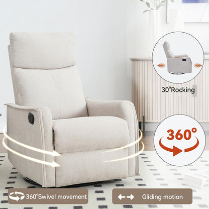 Swivel Rocker Recliner Chair for Adults, Nursery Rocking Chair with Heat and Massage, Glider Reclining Chair for Small Space Living Room Bedroom, Faux Leather Black