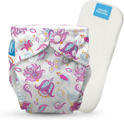 Charlie Banana Cloth Diapers, Reusable, Washable, Adjustable One Size Diaper, for Babies and Toddlers, with Absorbent Insert - Sweet Dreams on Grey, 1 Pack