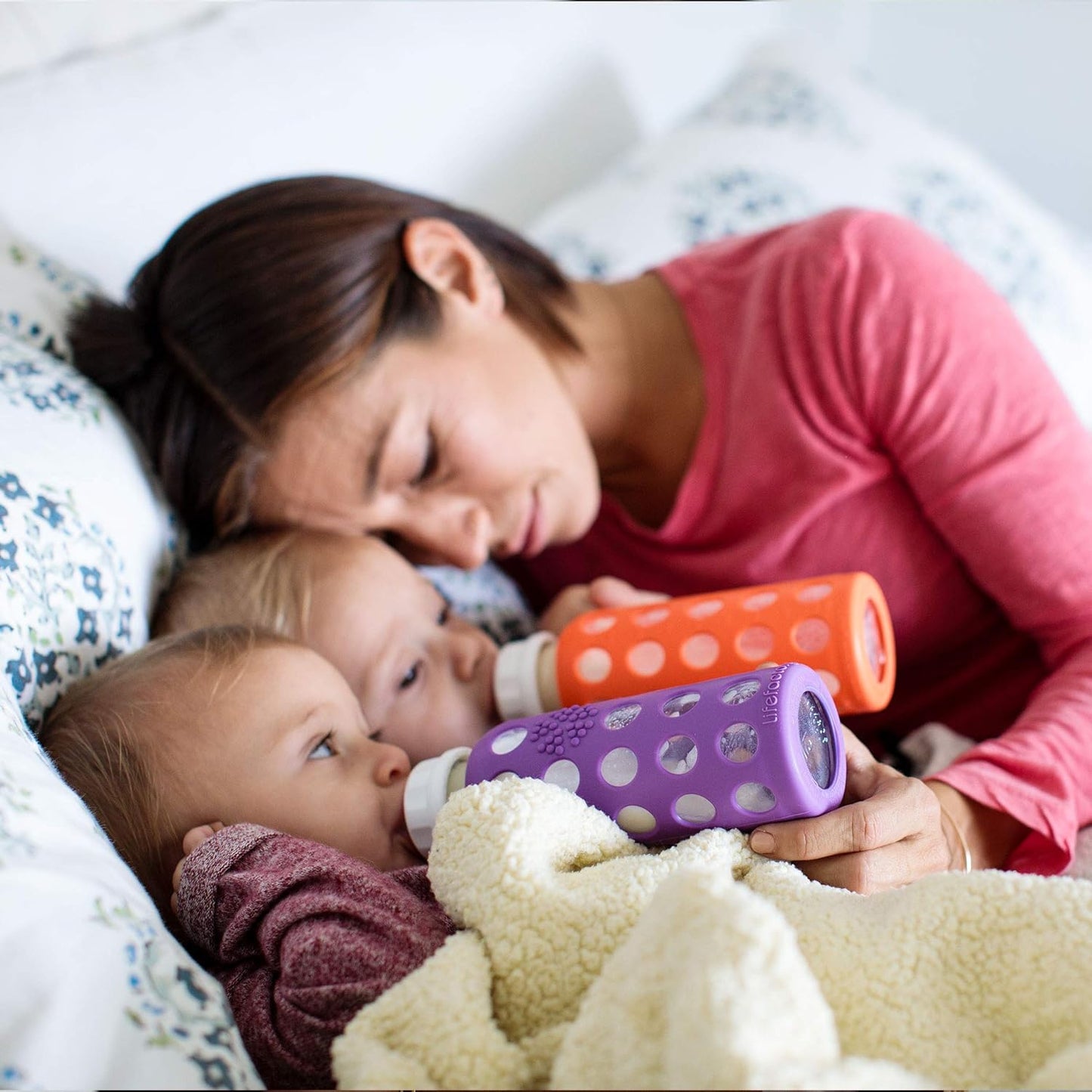 Lifefactory Baby Bottle Starter Set 10-Piece | 4 oz Mint & Blanket, 9 oz Kale & Blueberry | Includes Flat Caps, Sippy Caps, Stage 2 Nipples