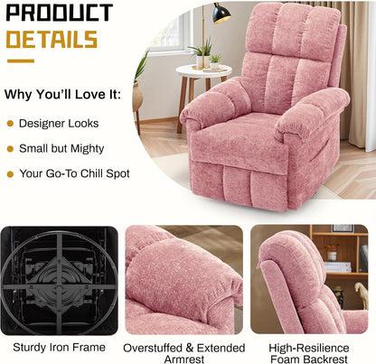 Korser Recliner Chair, Swivel Rocker Recliner Chair for Adults, Small Recliners for Small Spaces, Upholstered Manual Recliner with Side Pockets, Nursery Rocking Chair for Living Room, Chenille, Beige
