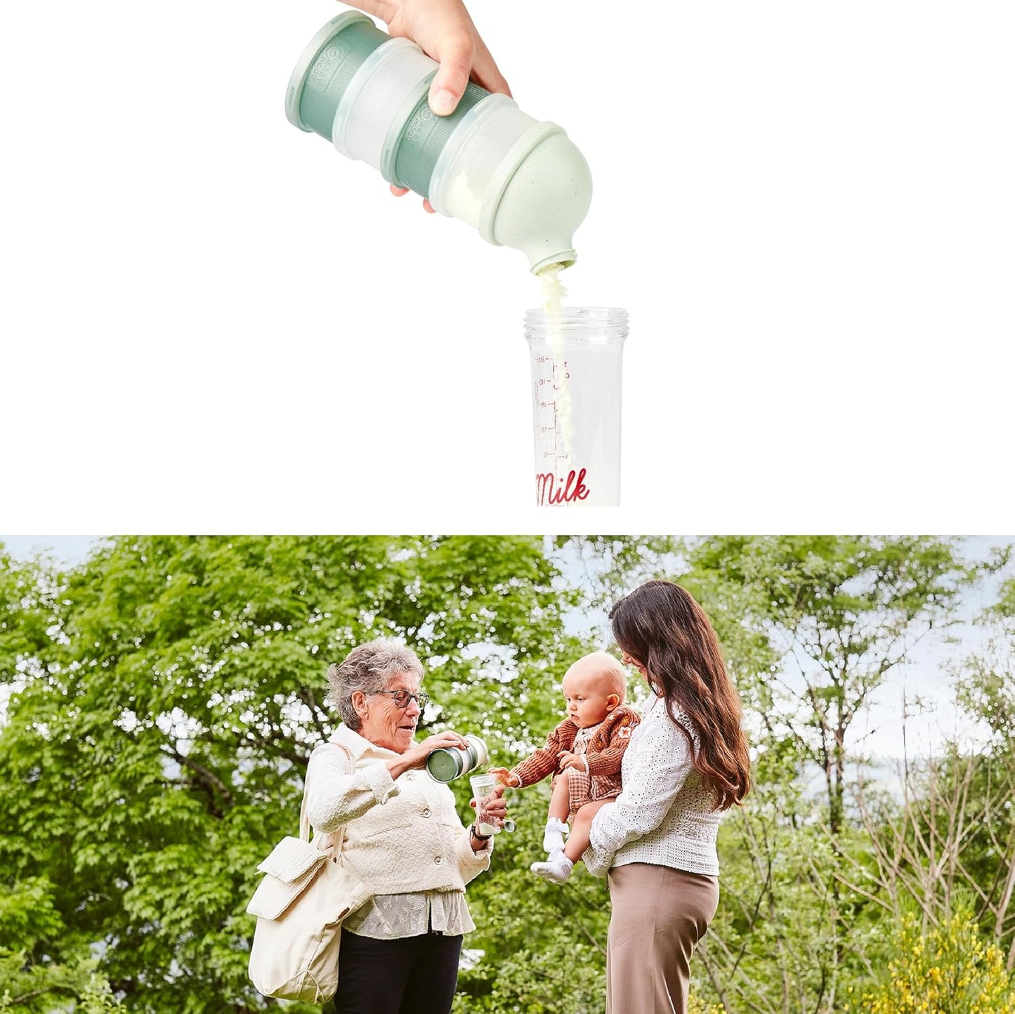 Babymoov Babydose Formula Dispenser On-the-Go, BPA-Free Baby Formula and Snack Container, Travel Essential, 4 Airtight Compartments, XL Capacity, Ergonomic, Dishwasher-Safe, Made in France, Green
