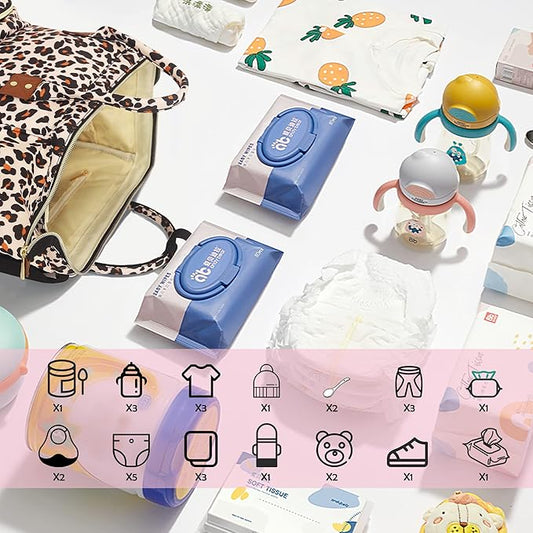 Femuar Diaper Bag Backpack Multifunction Maternity Diaper Bag for Baby Girls & Boys Large Capacity Travel Nappy Bags Leopard Print
