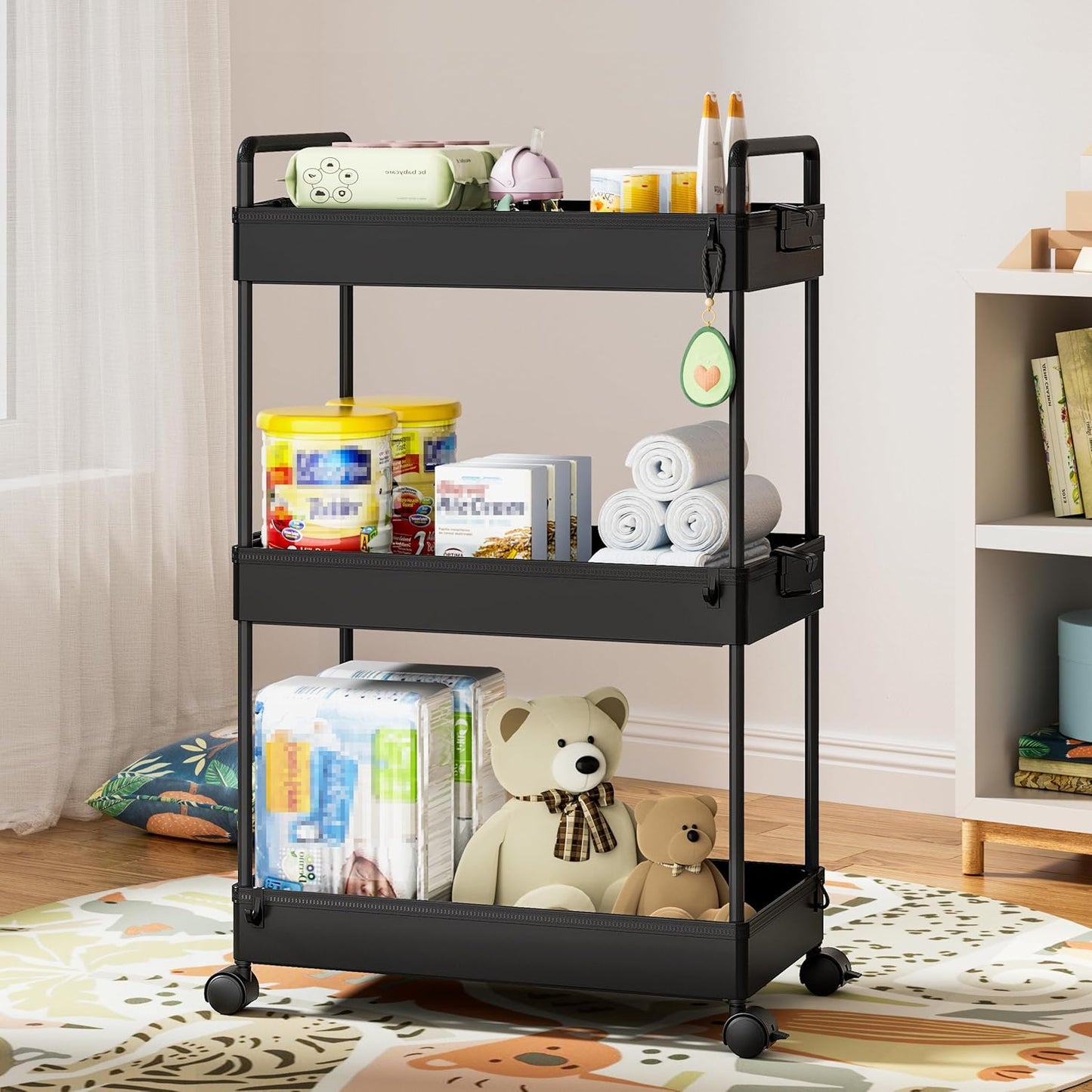 Ronlap 3 Tier Slim Rolling Storage Cart with Wheels Plastic Utility Cart Organizer for Snack Craft Art Postpartum Baby Diaper Nail Makeup in Bathroom Laundry Room Kitchen Bedside Narrow Space, White
