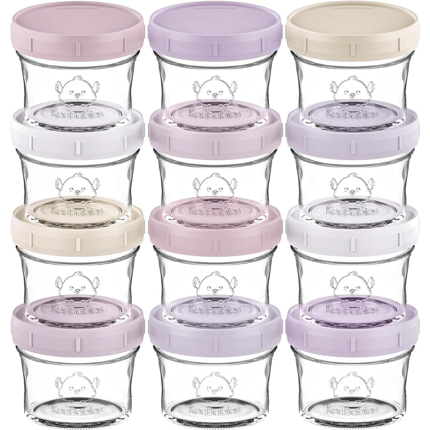 KeaBabies 12pk 4oz Glass Baby Food Containers with Lids - Leak-Proof, Microwavable Small Glass Jars, Baby Purees & Toddler Snack Storage Containers, BPA-Free, Dishwasher & Freezer Safe (Nord)