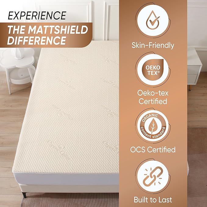 Luxury Waterproof Organic Mattress Protector Twin XL Size - Organic Cotton Breathable Mattress Pad Cover - Premium 380 GSM 3D Air Fabric - Deep Pocket - Jersey Cotton Skirt - Fitted Design