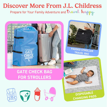 J.L. Childress Gate Check Travel Bag for Car Seats - Car Seat Travel Bag for Airplane, Includes AIRTAG Holder, Fits All Baby Carriers, Infant Carriers & Child Booster Seats - Neon Blue