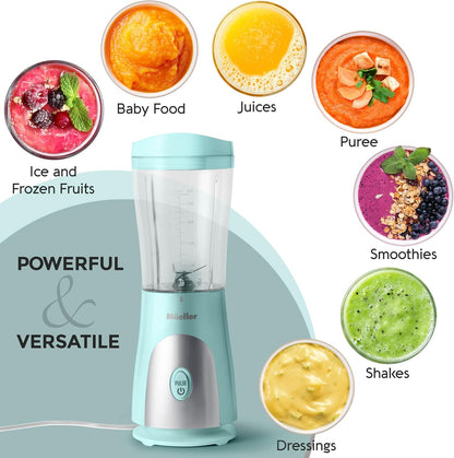 Mueller Heavy-Duty Personal Blender for Shakes and Smoothies with a 15 Oz Travel Cup and Lid, Juices, Baby Food, Portable Blender & Food Processor, Turquoise