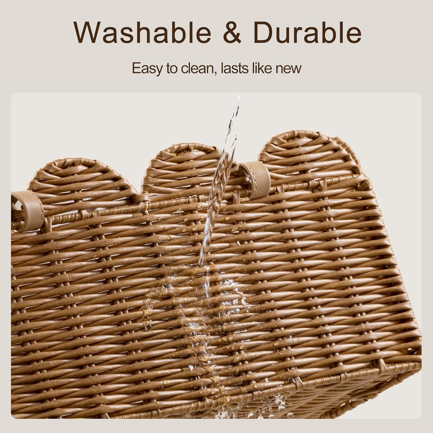 HBlife Baby Diaper Caddy Organizer, Large Portable Scalloped Plastic Wicker Woven Basket with Divider, Nursery Diaper Station, Baby Shower Gifts Basket, Car Organizer, Washable Waterproof