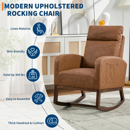 Garvee Teddy Fleece Nursery Rocking Chair,Upholstered Glider with 26" High Backrest, Padded Seat,Modern 300 Lbs Weight Capacity Accent Recliner for Living Room, Bedroom, Reading
