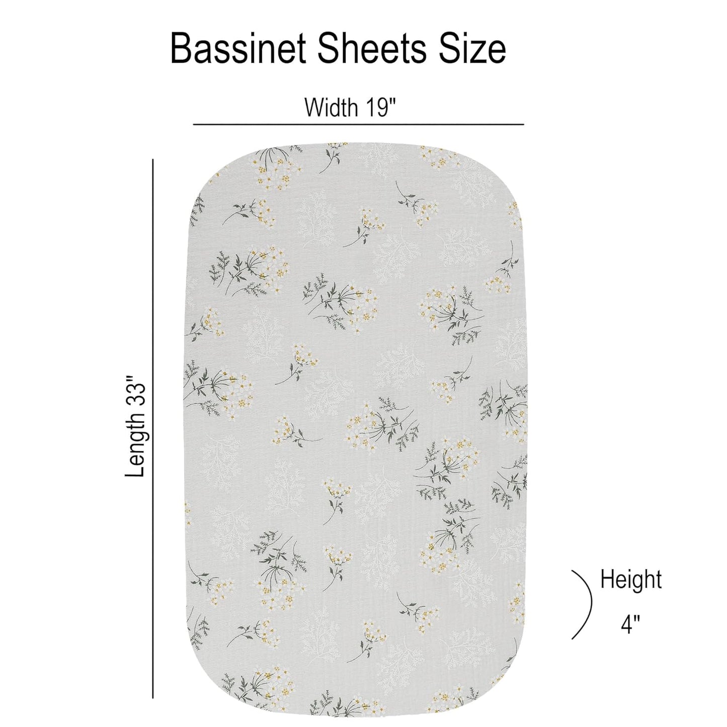 Onacosht Muslin Bassinet Sheets 3 Pack, 100% Cotton Baby Fitted Sheet 33" x 19" Compatible with Mika Micky, KoolaBaby (3 in 1), BabyBond, HARPPA and RICUTON Bedside Bassinet, Green, Floral and Cactus