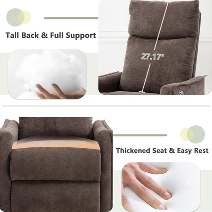 cinkehome Swivel Rocker Recliner, Glider Rocker Recliner Chair for Nursery, Manual Reclining Chair with Heated Massage, Small Spaces, Living Room, Khaki Chenille