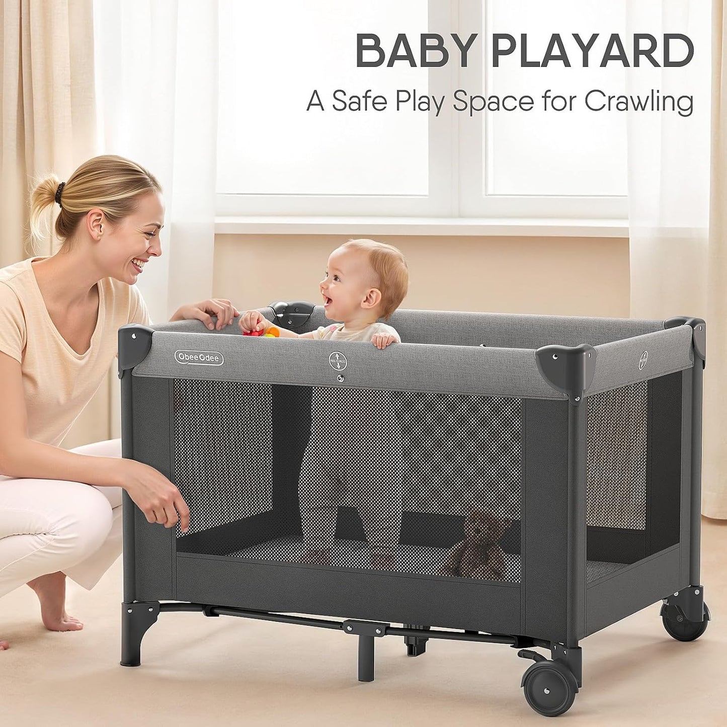 Obee Odee 4-in-1 Baby Bassinet with Playard, Napper Bassinet, Changing Table, Mosquito Net & Canopy, Storage and Toys for Newborn to Toddler