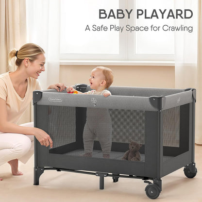 Obee Odee 4-in-1 Baby Bassinet with Playard, Napper Bassinet, Changing Table, Mosquito Net & Canopy, Storage and Toys for Newborn to Toddler