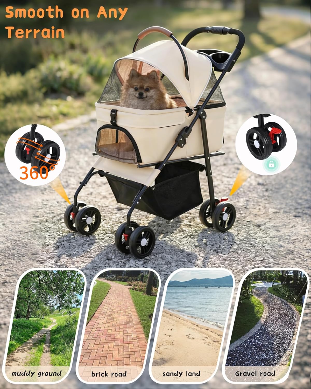 Pet Stroller with Removable Carrier, 35lbs Capacity - One-Click Foldable Dog Stroller, Cat Carrier & All-Terrain Wheels, Compact Travel Pet Stroller for Small to Medium Pets-Gray