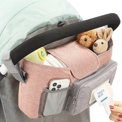 Accmor Universal Stroller Organizer with Insulated Cup Holder, Stroller Caddy Bag Accessories, Stroller Cup Holder Organizer for Uppababy Baby Jogger Britax Stroller, Black
