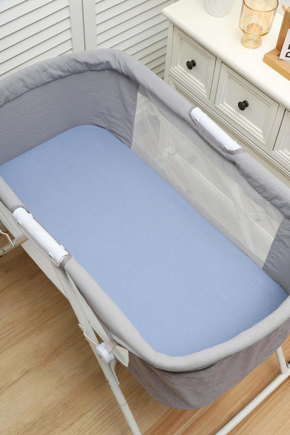 Onacosht Muslin Bassinet Sheets 3 Pack, 100% Cotton Baby Fitted Sheet 33" x 19" Compatible with Mika Micky, KoolaBaby (3 in 1), BabyBond, HARPPA and RICUTON Bedside Bassinet, Green, Floral and Cactus