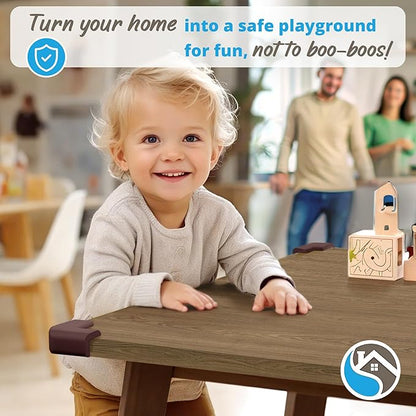 12-Pack Baby Proofing Corner Protectors, Furniture Corner and Edge Safety Bumpers, Soft Rubber Foam Cushion Covers, 3M Taped Corner Guards, Baby Child Proofing Pads for Tables & Furniture, Brown