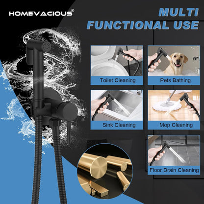 Homevacious Handheld Bidet Sprayer Faucet for Toilet with Hot and Cold Rough-in Valve Adjustable Water Pressure Round Brass Bidet Attachment Set for Feminine Pets and Baby Diaper Washing Matte Black