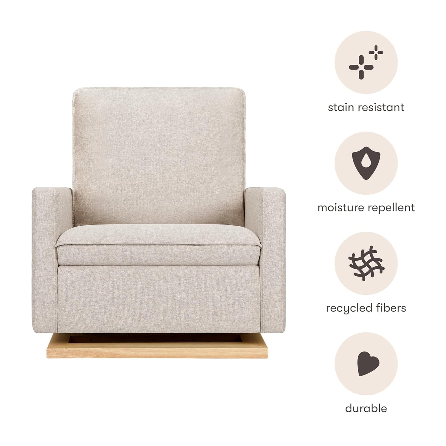 Babyletto Cali Pillowback Swivel Glider in Performance Plastic Cream Eco-Weave, Water Repellent & Stain Resistant, Greenguard Gold and CertiPUR-US Certified