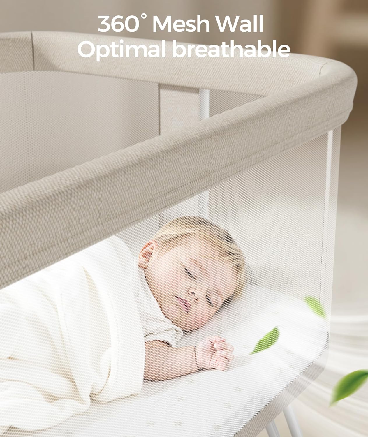 Fodoss Baby Bassinets Bedside Sleeper - 3-in-1 Baby Bassinet with Wheels, Soft Mattress, Storage Tray, Full-Mesh Sides, 7-Height Adjustable Crib for Newborns